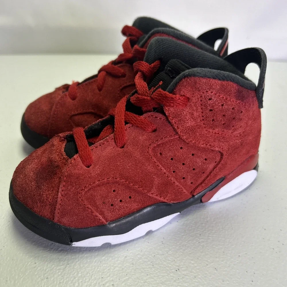 Nike Air Jordan 6 Retro TD Toro Bravo Red Suede Black 384667-106 Size 8C Toddler